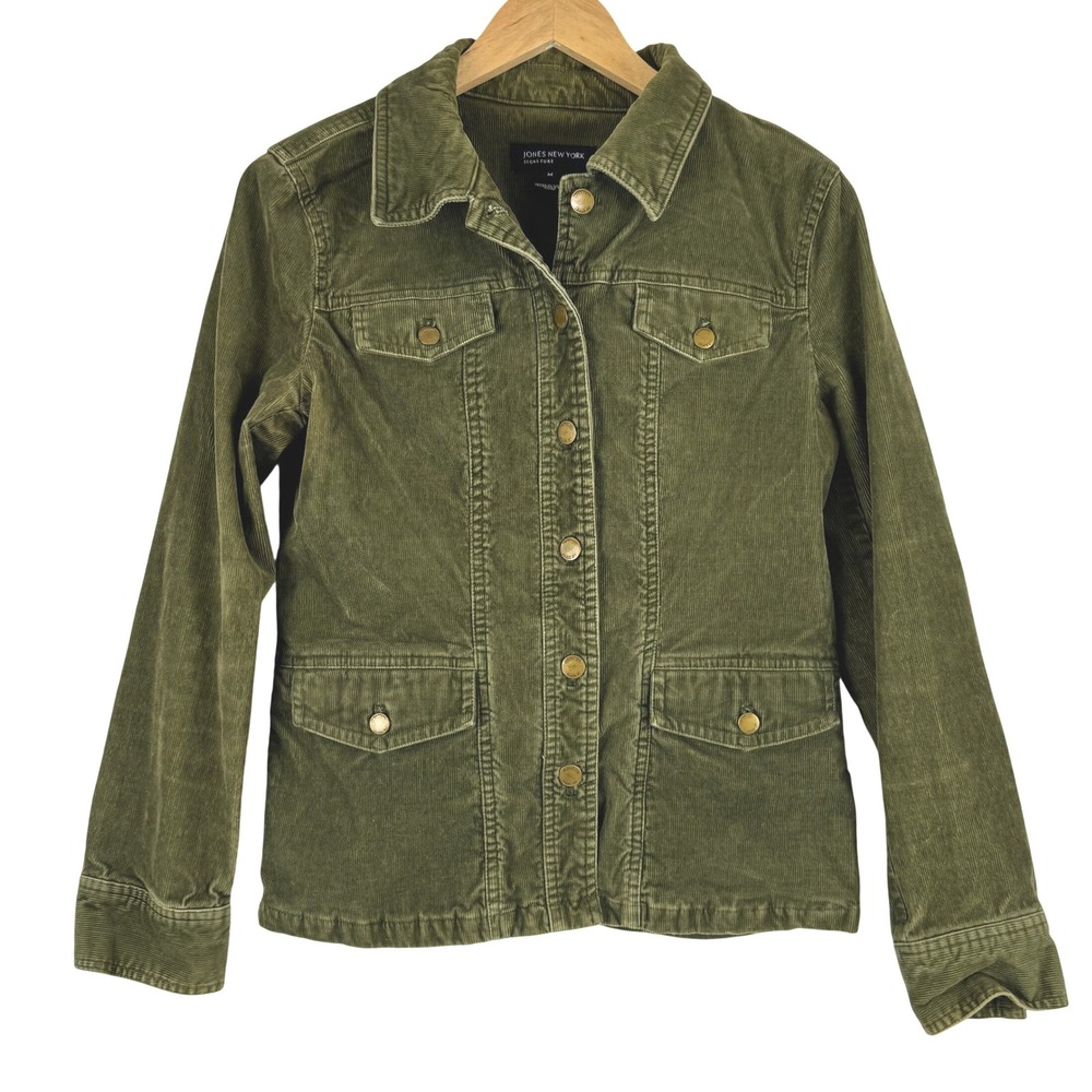 Jones New York Signature Olive Green Corduroy Trucker Jacket‎ Womens Earthy M